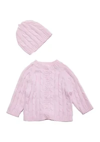 Baby Girls Cable Knit Cardigan with Beanie