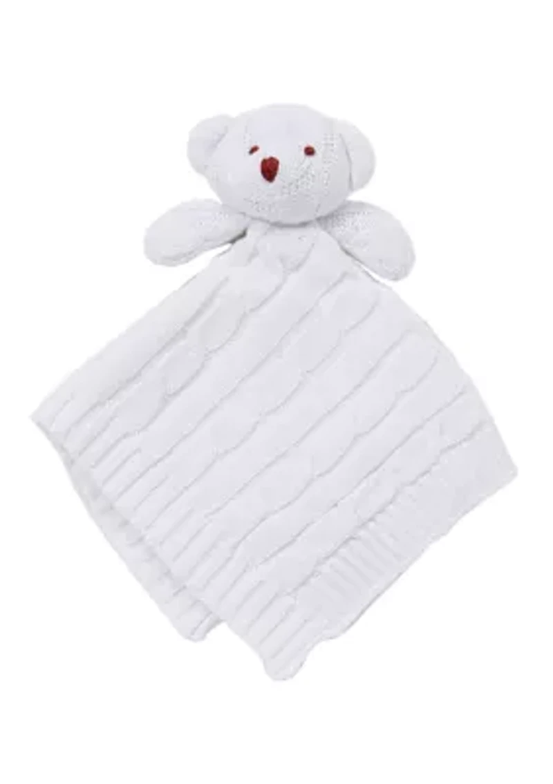 Baby White Knit Bear Security Blanket