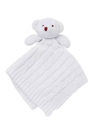 Baby White Knit Bear Security Blanket