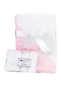 Baby Girls Hooded Bath Towel with Washcloth Bundle
