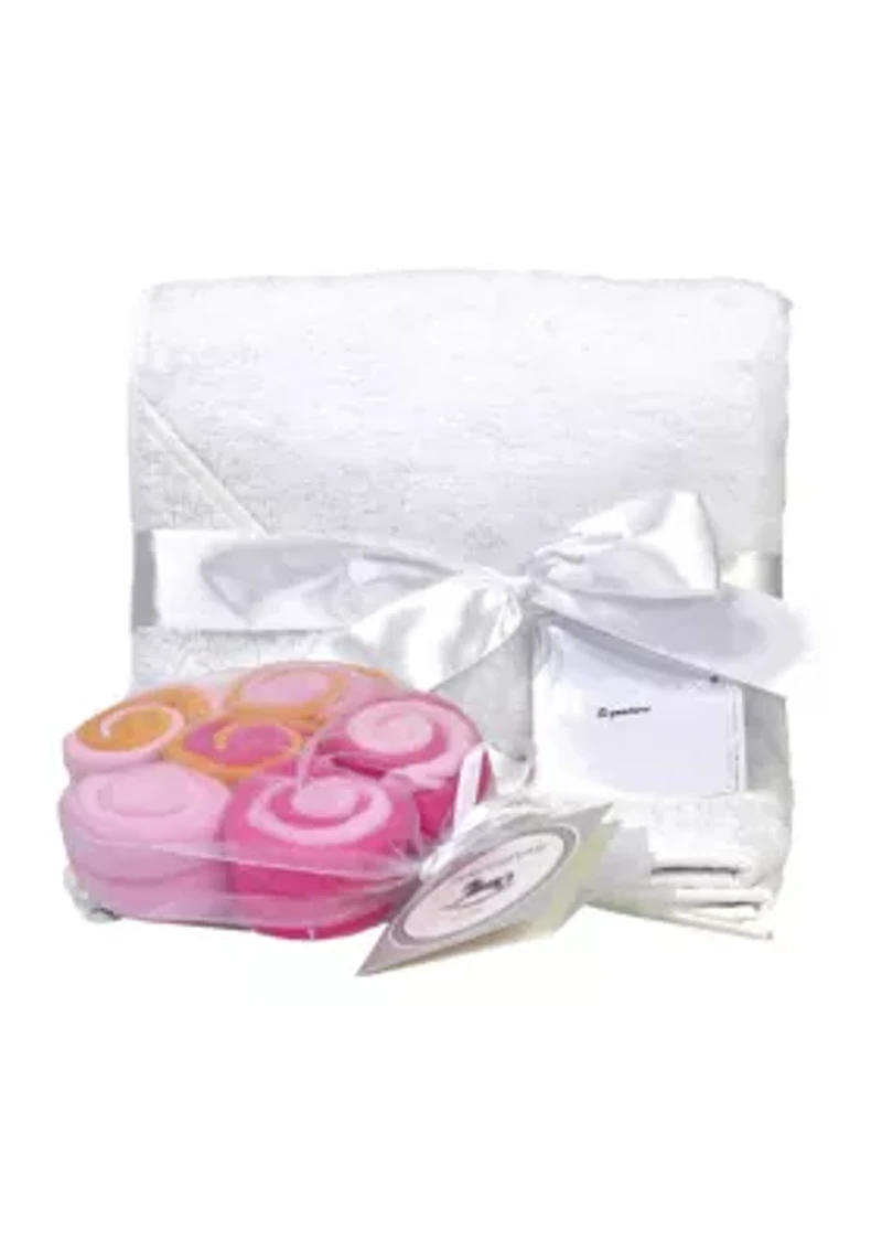 Baby Girls Terry Cloth Hooded Bath Towel and 12 Washcloth Set