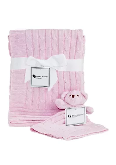 Baby Girls Pink Cable Knit Blanket Gift Set