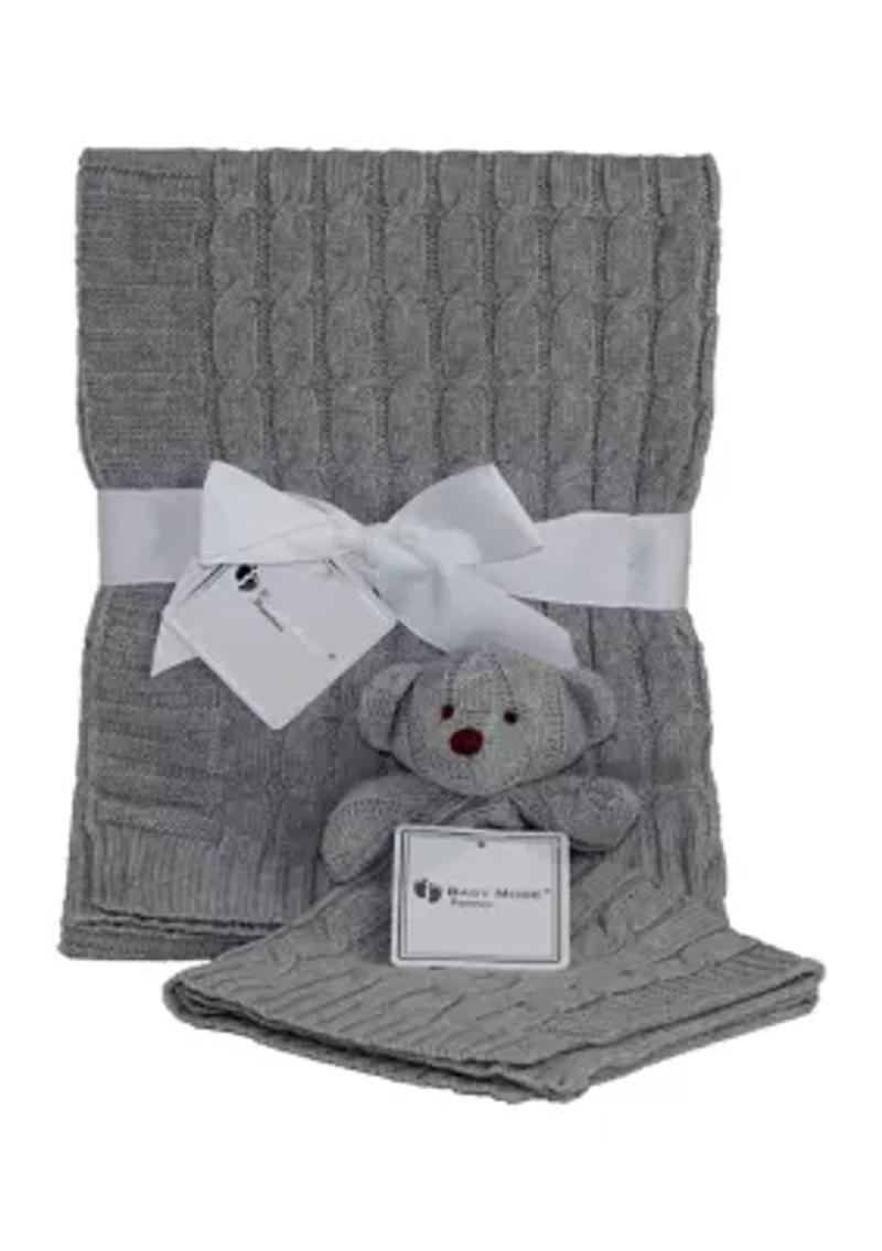Baby Gray Cable Knit Blanket Gift Set