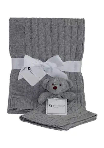 Baby Gray Cable Knit Blanket Gift Set