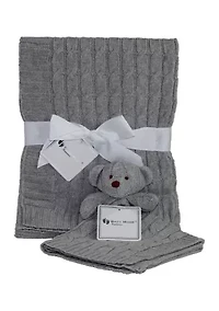 Baby Gray Cable Knit Blanket Gift Set