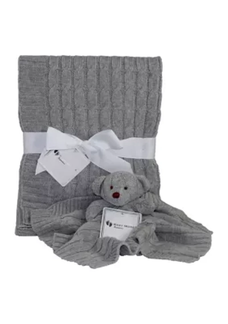 Baby Gray Cable Knit Blanket Gift Set
