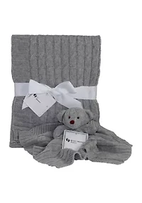 Baby Gray Cable Knit Blanket Gift Set