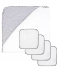 Baby Boys and Girls Hooded Towel with 4 Wash Cloths, Gray Trim