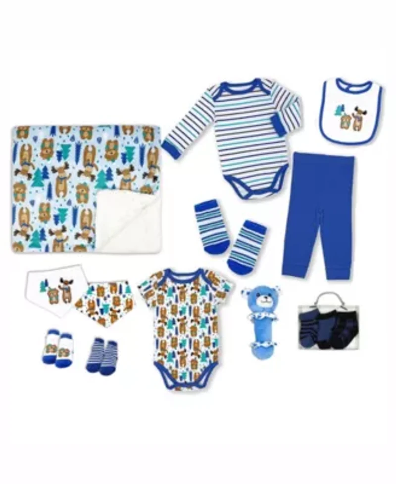 Baby Boys 14 Piece Woodland Bear Infant Apparel Layette Gift Set, 0-3m