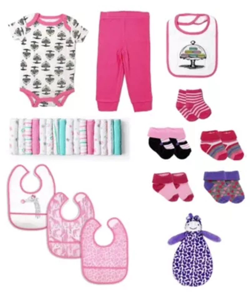 Baby Girls 28 Piece Pink And Purple Infant Apparel Layette Gift Set, 0-3m