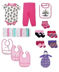 Baby Girls 28 Piece Pink And Purple Infant Apparel Layette Gift Set, 0-3m