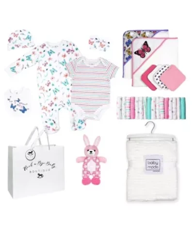 Baby Girls 29 Piece Nursery Essentials Shower Gift Bundle, Butterflies