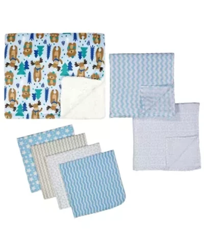 Baby Boys 7 Piece Moose Baby Gift Set, Blue