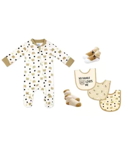 Baby Neutral 6 Piece Footed Sleeper, Bibs, and Socks Set