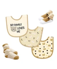 Baby Neutral 6 Piece Footed Sleeper, Bibs, and Socks Set