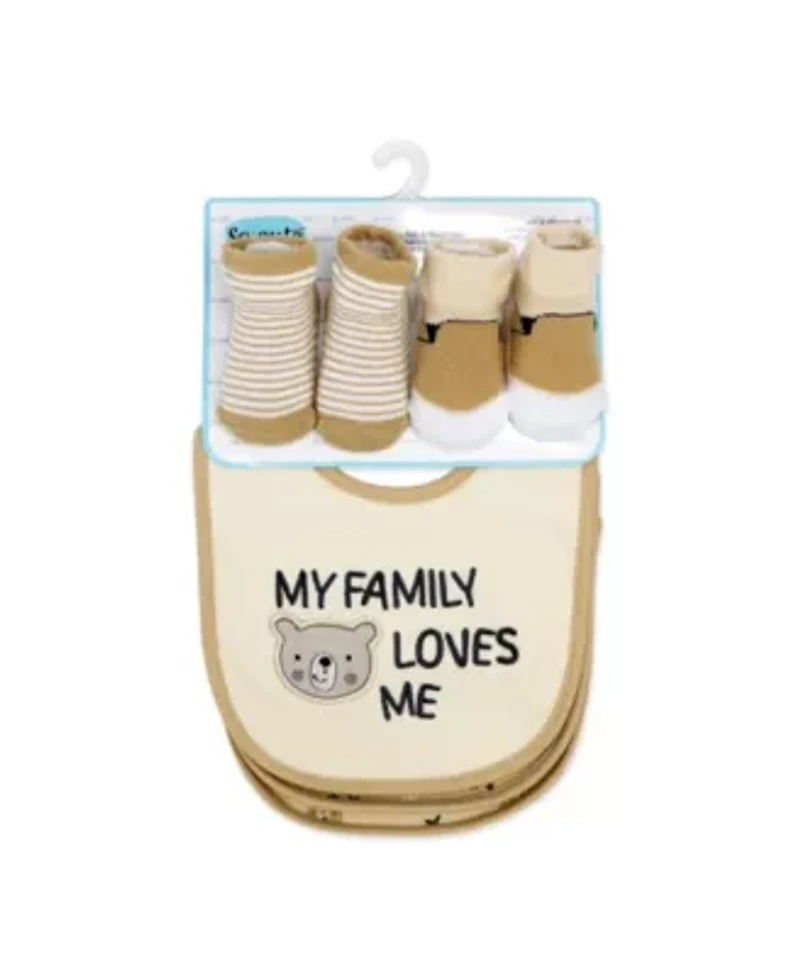 Baby Neutral 6 Piece Footed Sleeper, Bibs, and Socks Set