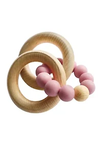 Baby Girls Silicone and Beech Rattle and Pacifier Clip Set