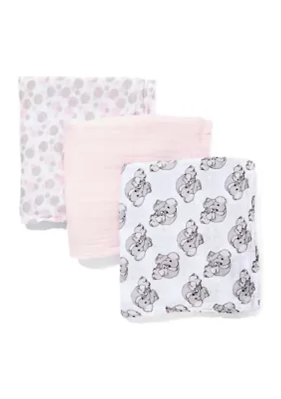 Baby Girls 3 Coordinating Muslin Swaddling Blankets