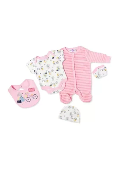 Baby Girls Mouse Velour 5 Piece Layette Set
