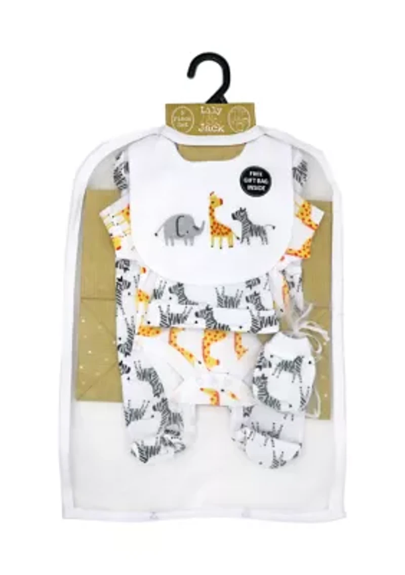 Baby Boys and Girls 5 Piece Safari Layette Gift Set in Mesh Bag, 0-3 Mo