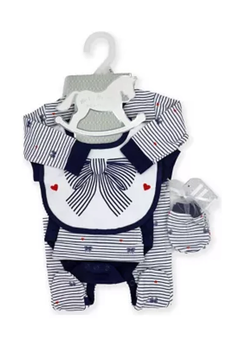 Baby Girls 5 Piece Navy Bows Layette Gift Set in Mesh Bag