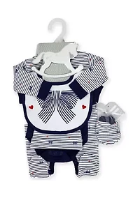 Baby Girls 5 Piece Navy Bows Layette Gift Set in Mesh Bag