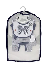 Baby Girls 5 Piece Navy Bows Layette Gift Set in Mesh Bag