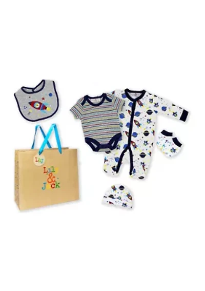 Baby Boys 5 Piece Spaceship Layette Gift Set in Mesh Bag