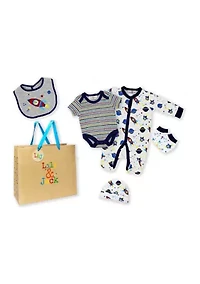 Baby Boys 5 Piece Spaceship Layette Gift Set in Mesh Bag