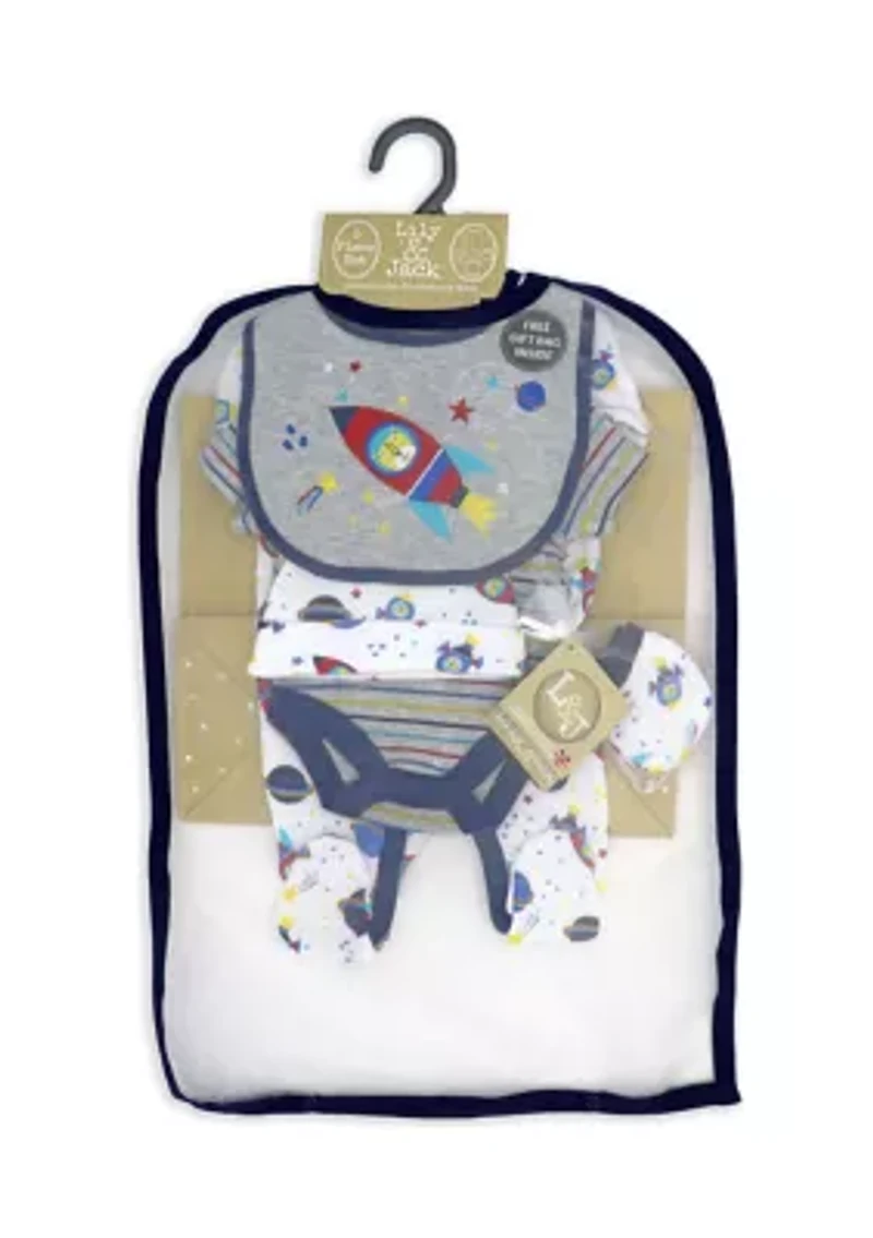 Baby Boys 5 Piece Spaceship Layette Gift Set in Mesh Bag