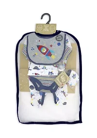 Baby Boys 5 Piece Spaceship Layette Gift Set in Mesh Bag