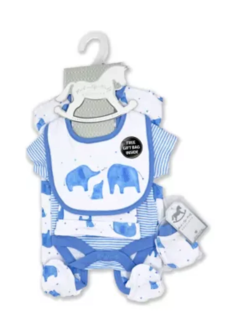 Baby Boys Blue Elephants 5 Pc Layette Gift Set in Mesh Bag
