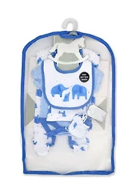 Baby Boys Blue Elephants 5 Pc Layette Gift Set in Mesh Bag