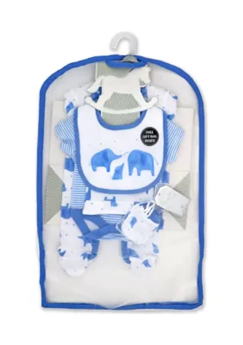 Baby Boys Blue Elephants 5 Pc Layette Gift Set in Mesh Bag