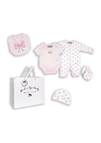 Baby Girls Pink Bow 5 Pc Layette Gift Set in Mesh Bag