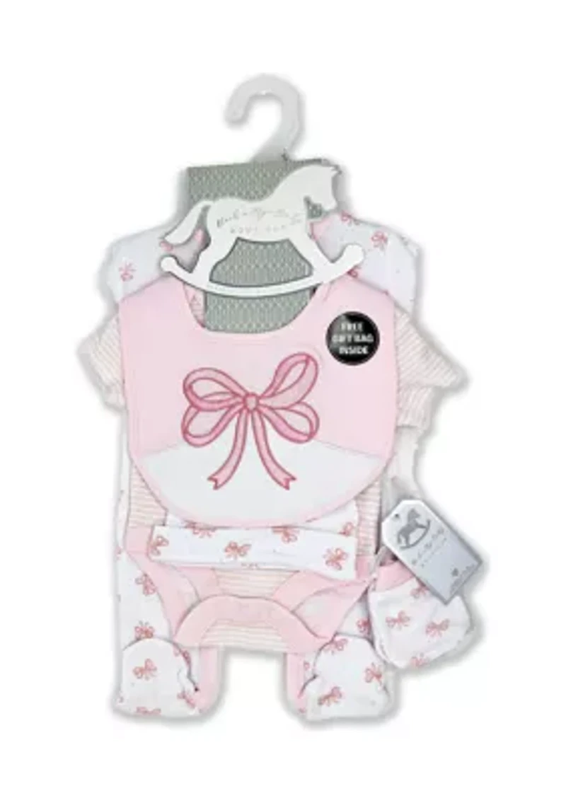 Baby Girls Pink Bow 5 Pc Layette Gift Set in Mesh Bag