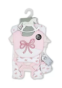 Baby Girls Pink Bow 5 Pc Layette Gift Set in Mesh Bag