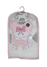 Baby Girls Pink Bow 5 Pc Layette Gift Set in Mesh Bag