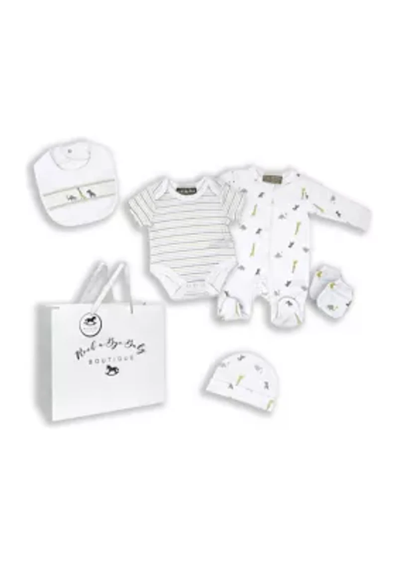 Baby Boys and Girls African Animal 5 Pc Layette Gift Set in Mesh Bag