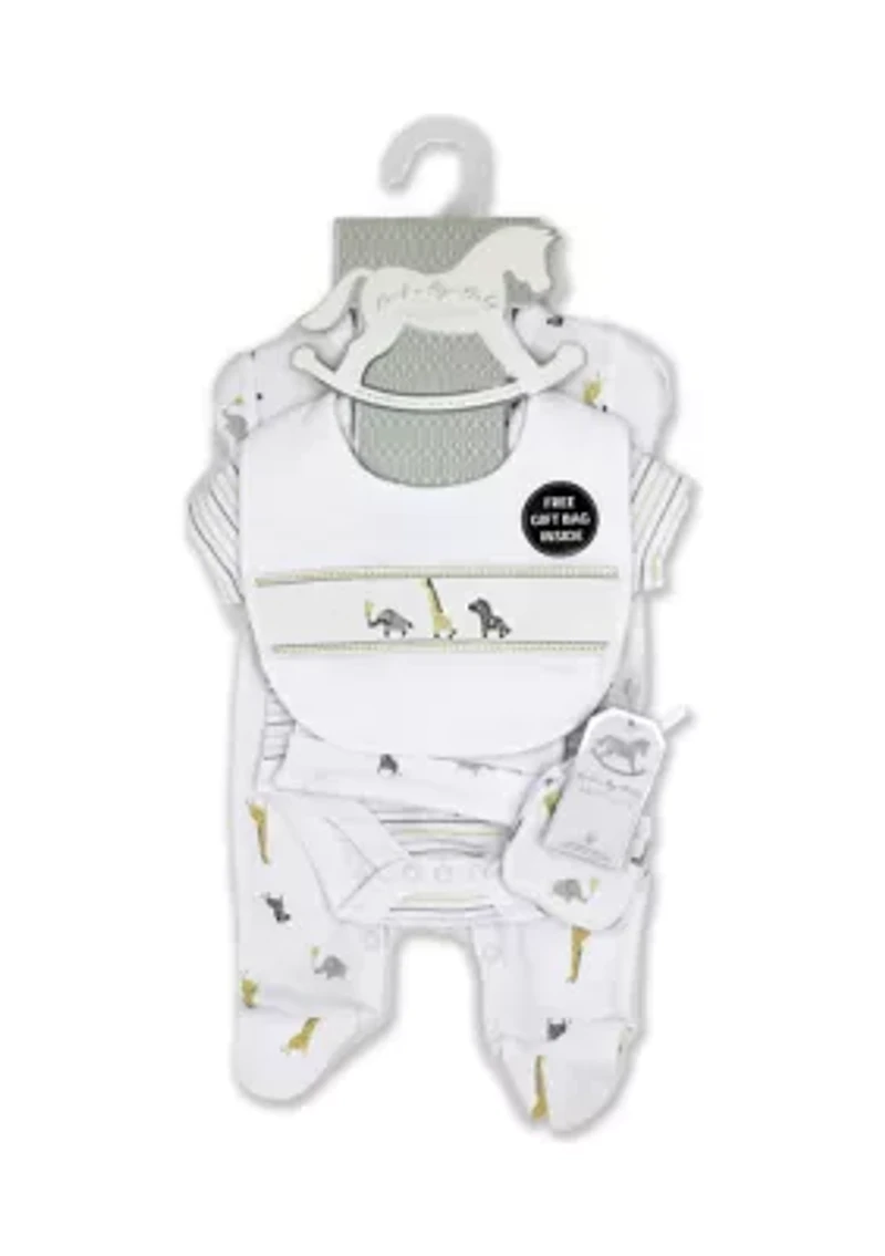 Baby Boys and Girls African Animal 5 Pc Layette Gift Set in Mesh Bag