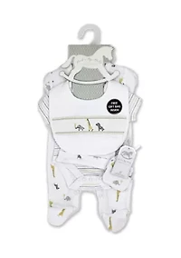 Baby Boys and Girls African Animal 5 Pc Layette Gift Set in Mesh Bag