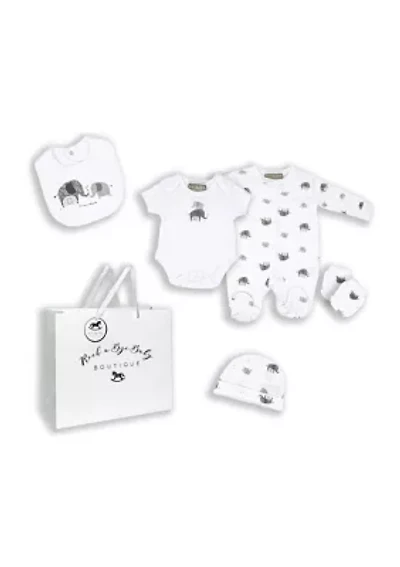 Baby Boys and Girls Elephant Family 5 Pc Layette Gift Set in Mesh Bag