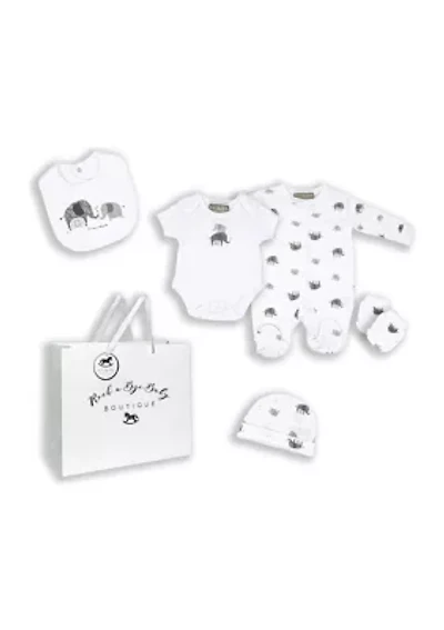 Baby Boys and Girls Elephant Family 5 Pc Layette Gift Set in Mesh Bag