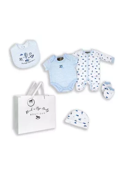 Baby Boys Fly High 5 Pc Layette Gift Set in Mesh Bag