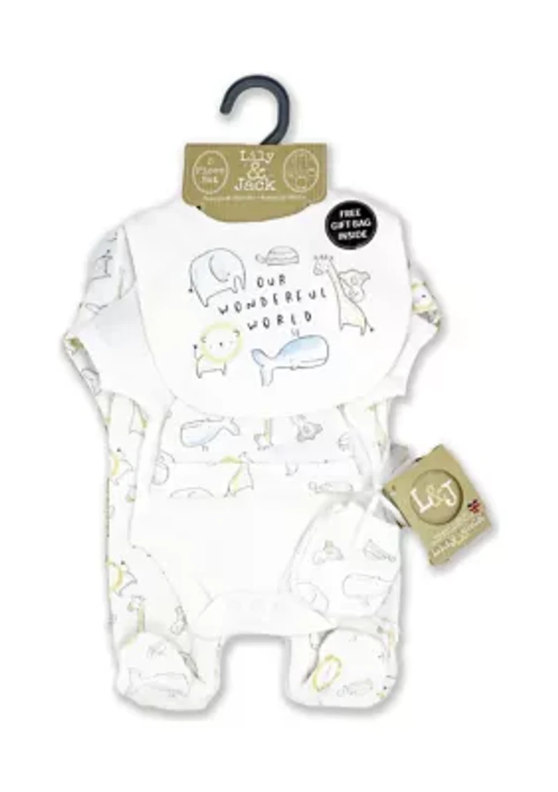 Baby Boys and Girls Our Wonderful World 5 Pc Layette Gift Set in Mesh Bag