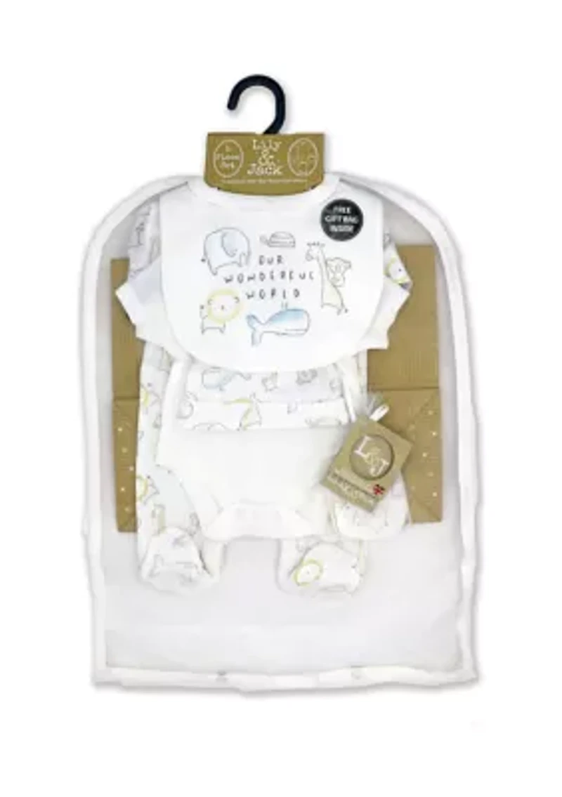 Baby Boys and Girls Our Wonderful World 5 Pc Layette Gift Set in Mesh Bag