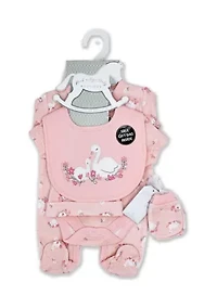 Baby Girls Lovely Swan 5 Pc Layette Gift Set in Mesh Bag