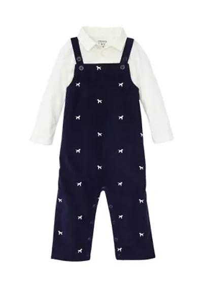 Baby Boys Embroidered Overalls Set