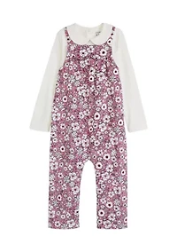 Baby Girls Printed Corduroy Overalls and Top Set