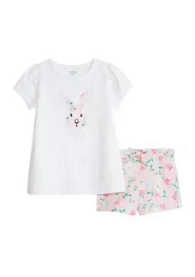 Baby Girls Graphic T-Shirt and Woven Printed Shorts Set